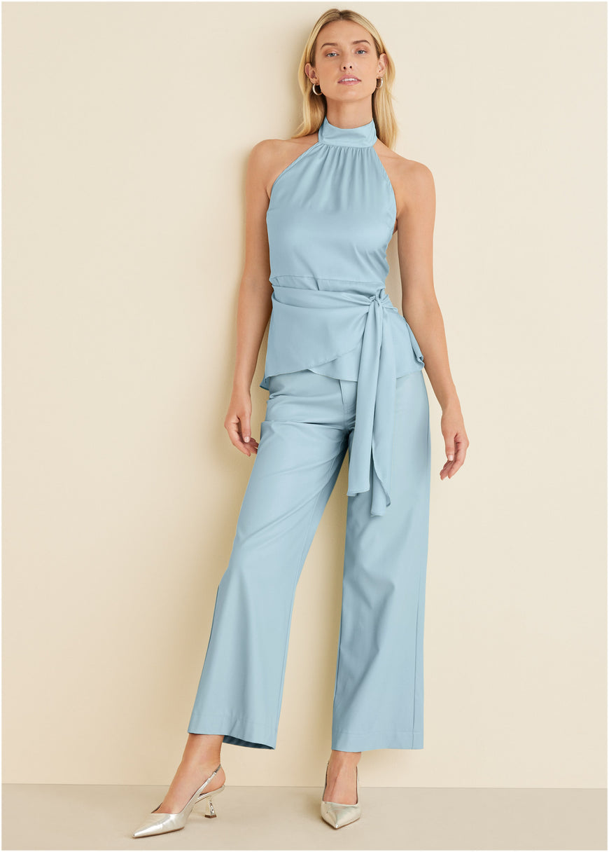 Halter neck wrap blouse - Light Blue