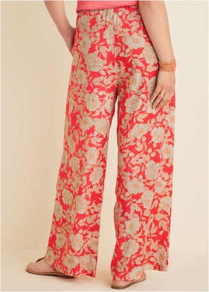 Cotton linen wide leg pants - Venetian Floral - thumbnail-7