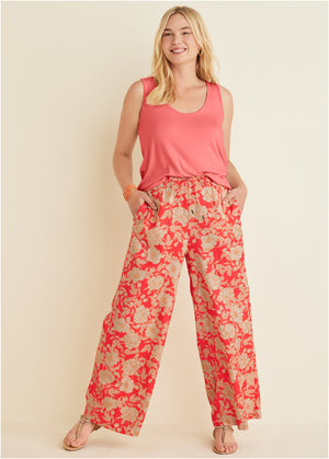 Cotton Linen Wide Leg Pants - Venetian Floral - thumbnail-9