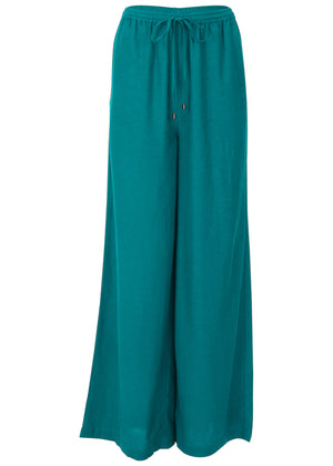 Cotton Linen Wide Leg Pants - Teal - thumbnail-5