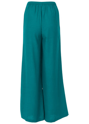 Cotton Linen Wide Leg Pants - Teal - thumbnail-6