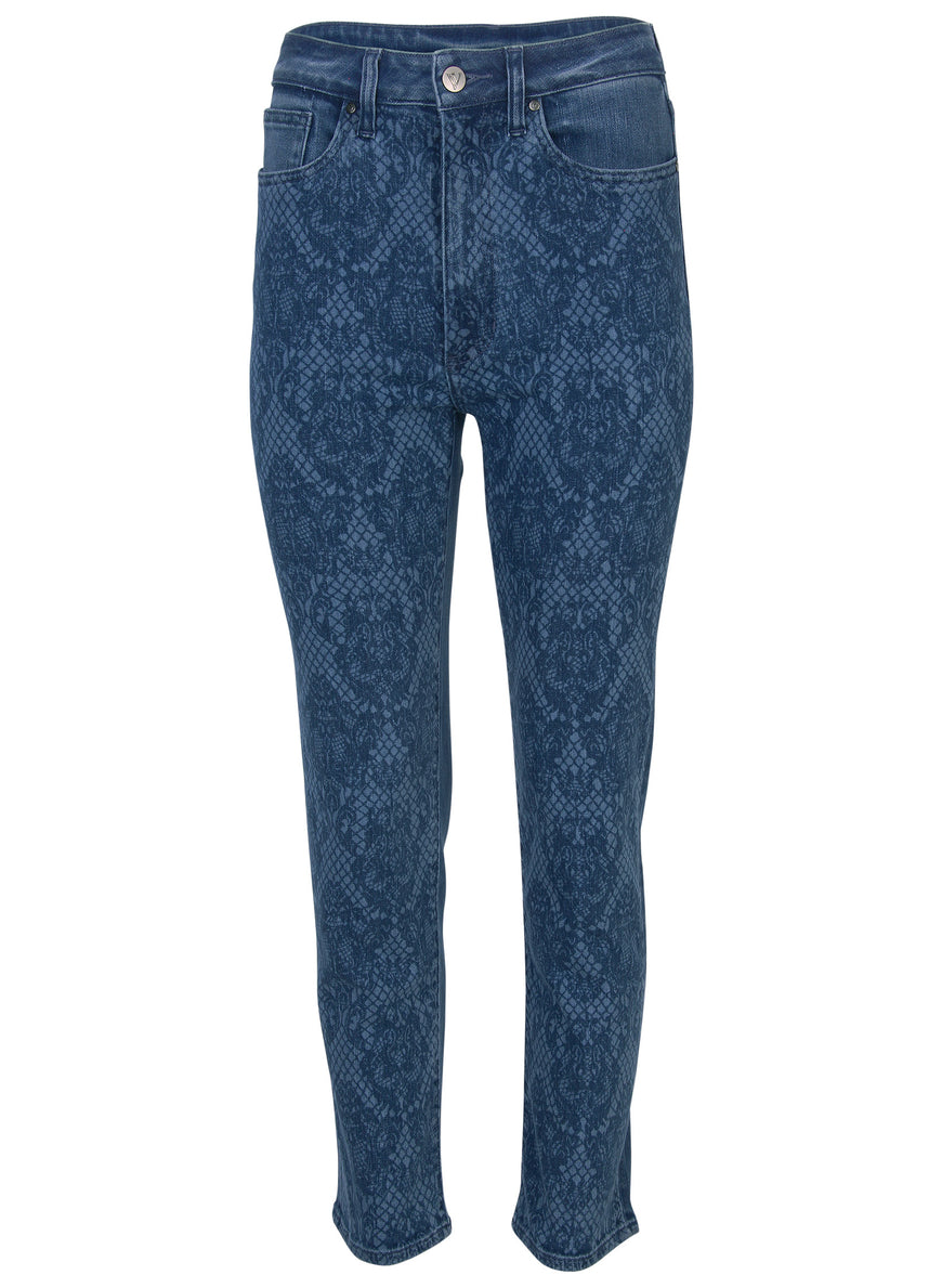 Lace Print Straight Jeans - Medium Wash