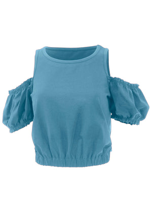 Cold Shoulder Top - Blue - thumbnail-4