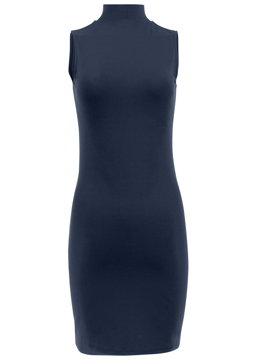 Mock Neck Mini Dress - Navy