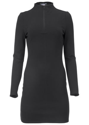 Ponte Quarter Zip Dress - Black - thumbnail-3