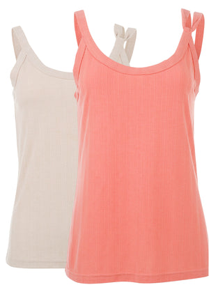 2-Pack Strappy Tank - Coral & Tan - thumbnail-5