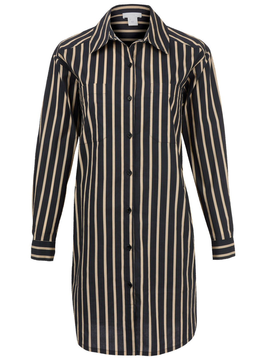 Shirt dress - Tan Black Stripe