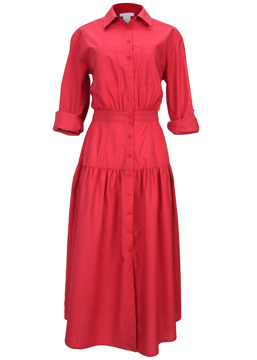 Collared Midi Dress - Red