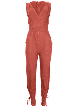 Twill utility jumpsuit - Burnt Orange - thumbnail-4