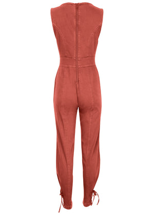 Twill Utility Jumpsuit - Burnt Orange - thumbnail-5