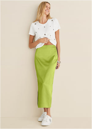 Midi Slip Skirt - Lime - thumbnail-1