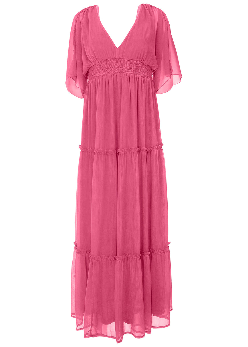 Flutter sleeve maxi dress - Hot Pink