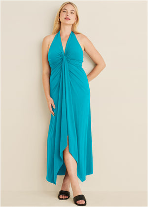 Plunging Knot Maxi Dress - Teal - thumbnail-5