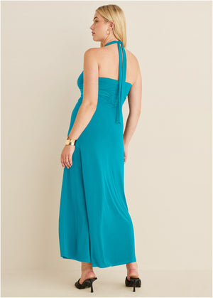 Plunging Knot Maxi Dress - Teal - thumbnail-6