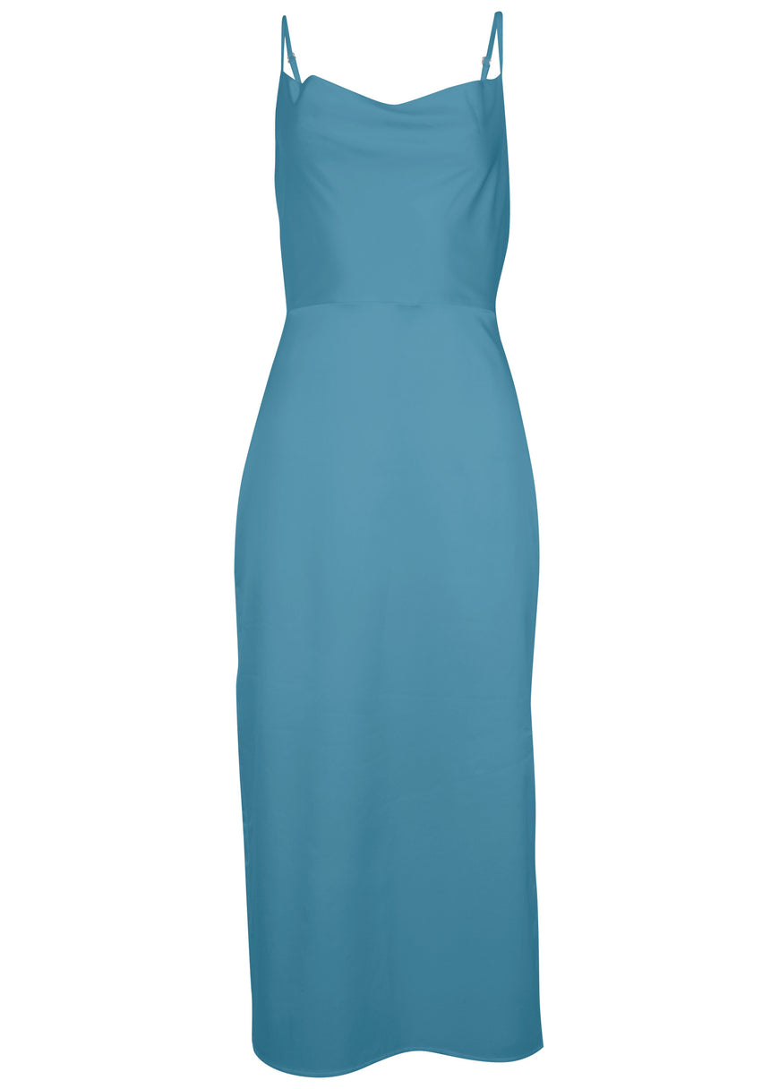 Cowl Neck Slip Dress - Blue