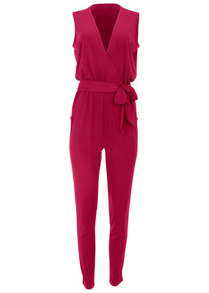 Wrap Tie Jumpsuit - Red - thumbnail-3