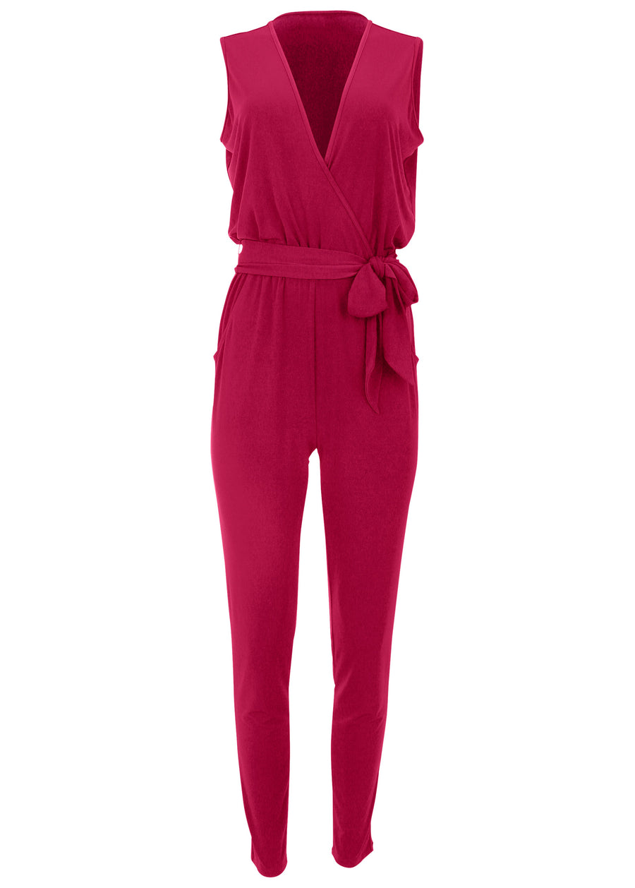 Wrap Tie Jumpsuit - Red