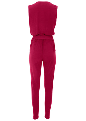 Wrap Tie Jumpsuit - Red - thumbnail-4