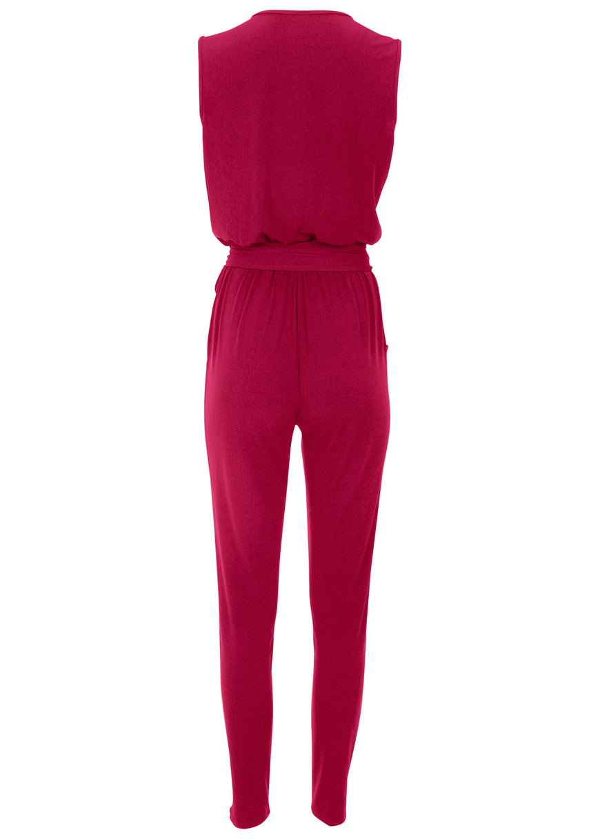 Wrap Tie Jumpsuit - Red