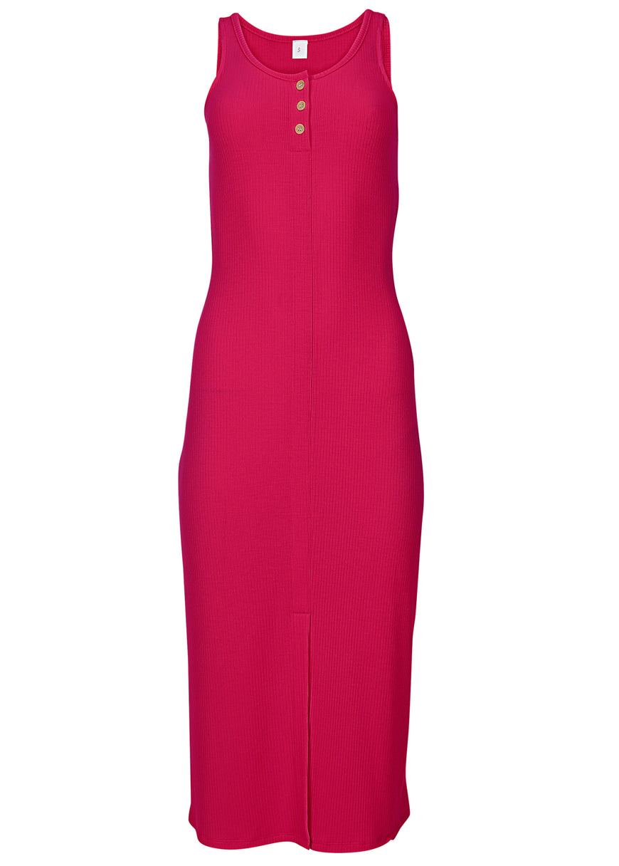 Henley Midi Dress - Dark Pink