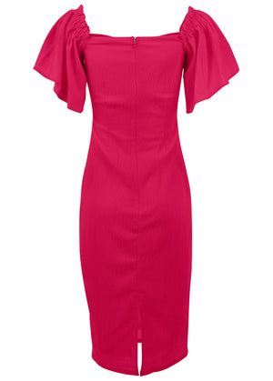 Fluted Satin Midi Dress - Dark Pink - thumbnail-4