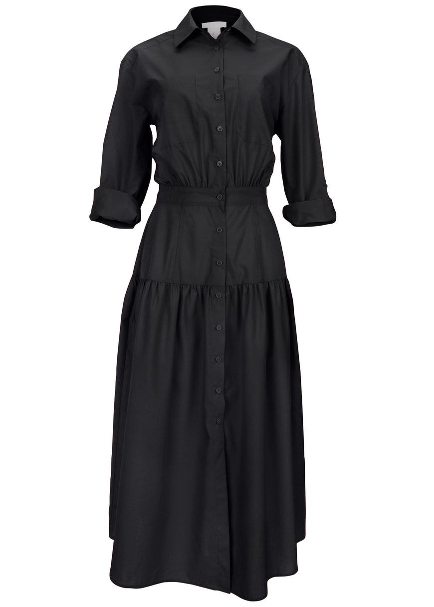 Robe midi à col - Noir