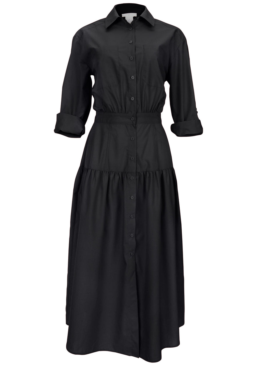 Collared Midi Dress - Black