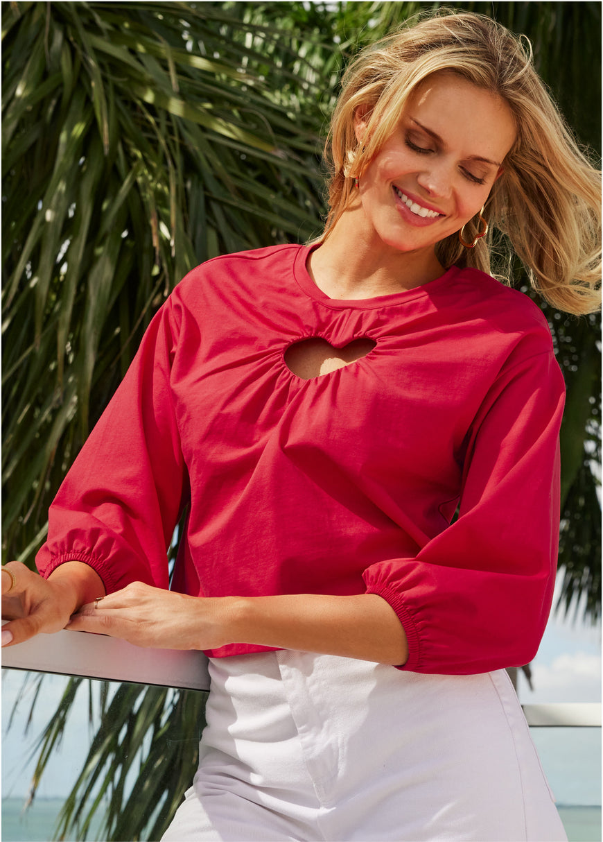 Cut-Out Heart Top - Red