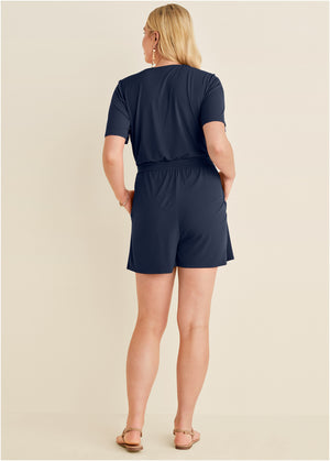 Tie Waist Romper - Navy - thumbnail-7