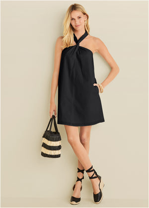 Twist Halter Dress - Black - thumbnail-1