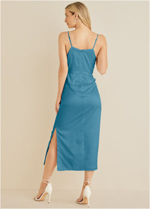 Cowl Neck Slip Dress - Blue - thumbnail-2