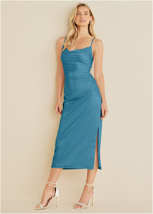 Cowl Neck Slip Dress - Blue - thumbnail-6