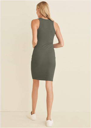 Flexrib Mini Dress - Olive - thumbnail-2