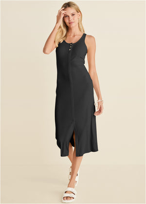 Robe midi Henley - Noir - thumbnail-1