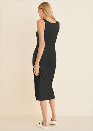 Robe midi Henley - Noir - thumbnail-2