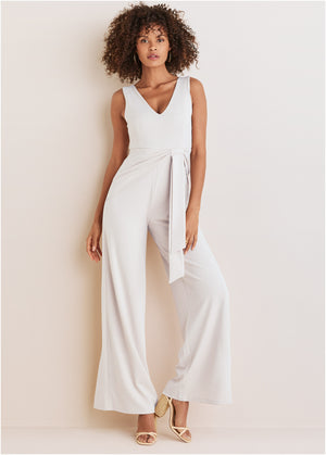 Wide Leg Jumpsuit - White - thumbnail-1