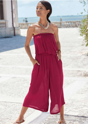 Strapless ruffle jumpsuit - Mauve - thumbnail-1