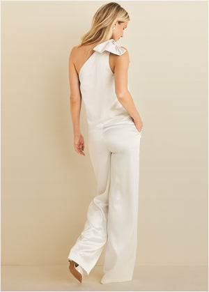 Bow Detail One-Shoulder Top - Off White - thumbnail-2