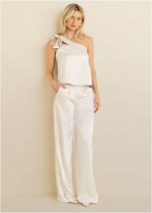 Bow Detail One-Shoulder Top - Off White - thumbnail-3