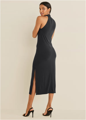 High neck midi dress - Black - thumbnail-2