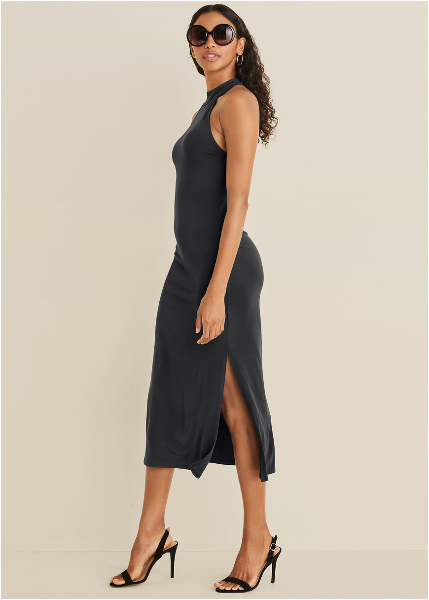 High Neck Midi Dress - Black