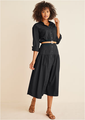 Collared Midi Dress - Black - thumbnail-1