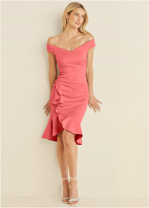 Ruffle Detail Dress - Coral - thumbnail-5