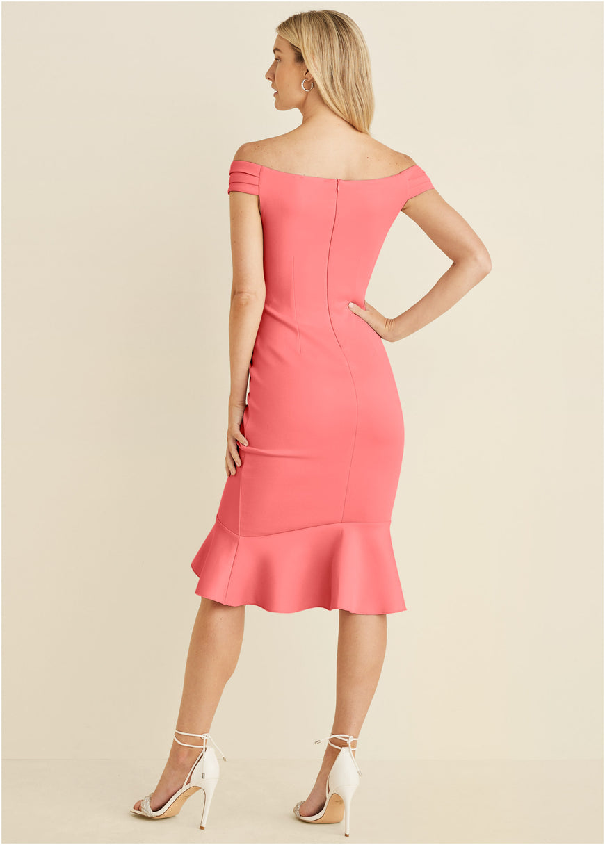 Ruffle Detail Dress - Coral