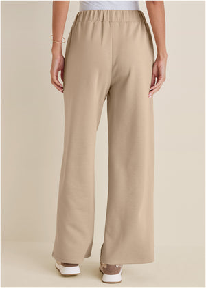 Double Knit Wide Leg Pants - Tan - thumbnail-2