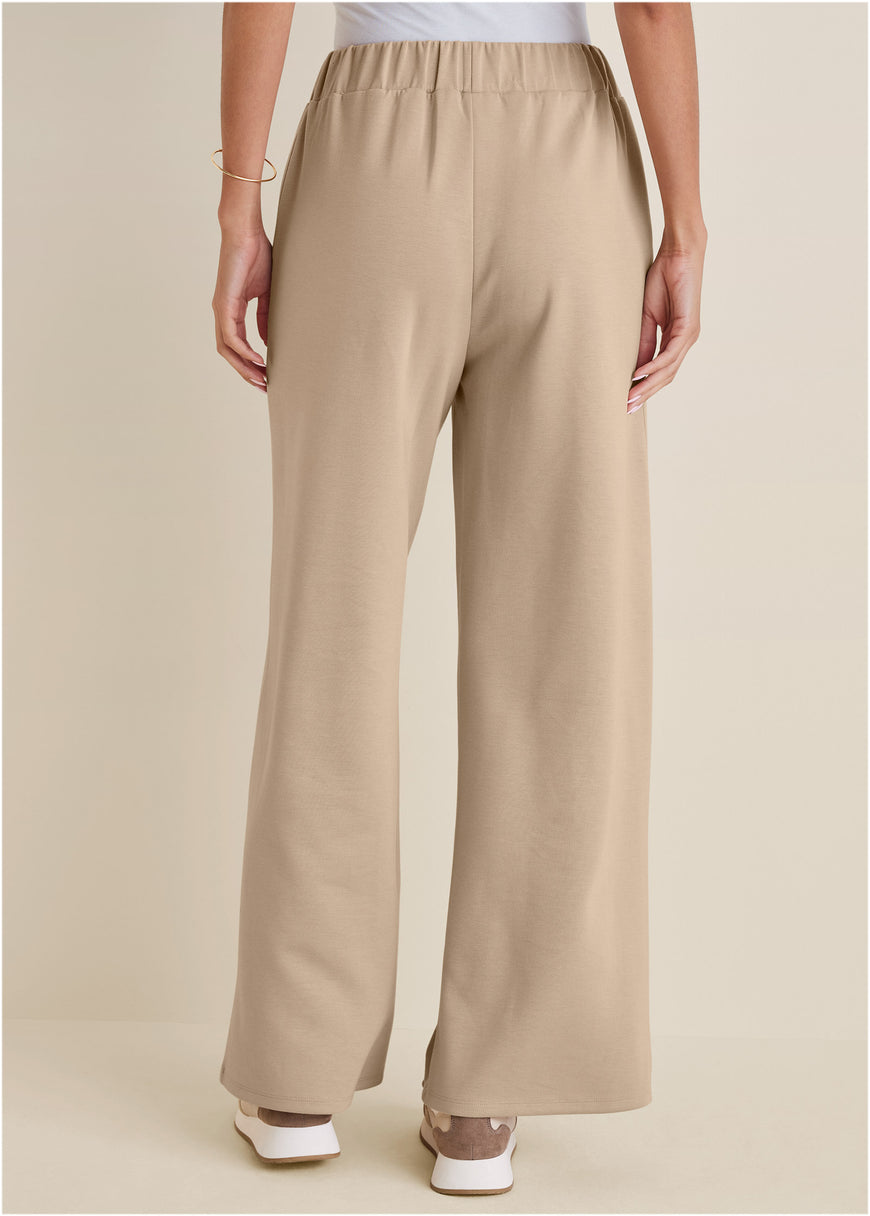 Double Knit Wide Leg Pants - Tan