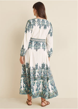 Tie-Waist Maxi Dress - White Multi - thumbnail-7