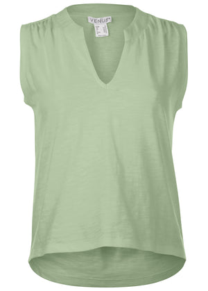 V-Neck Shirred Tank - Mint - thumbnail-4