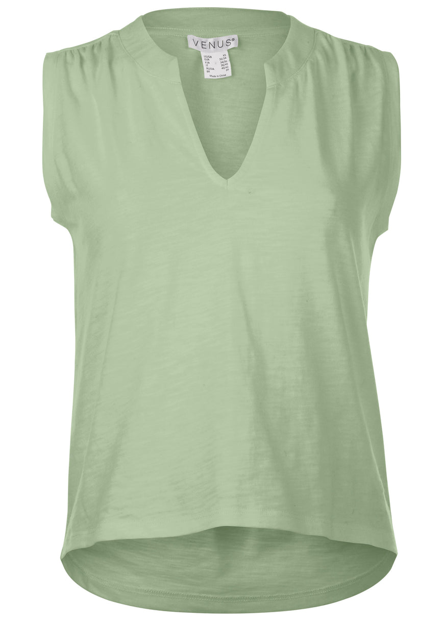 V-Neck Shirred Tank - Mint