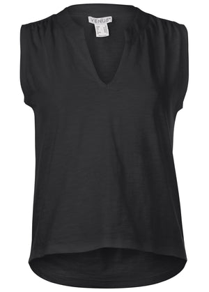 V-Neck Shirred Tank - Black - thumbnail-5